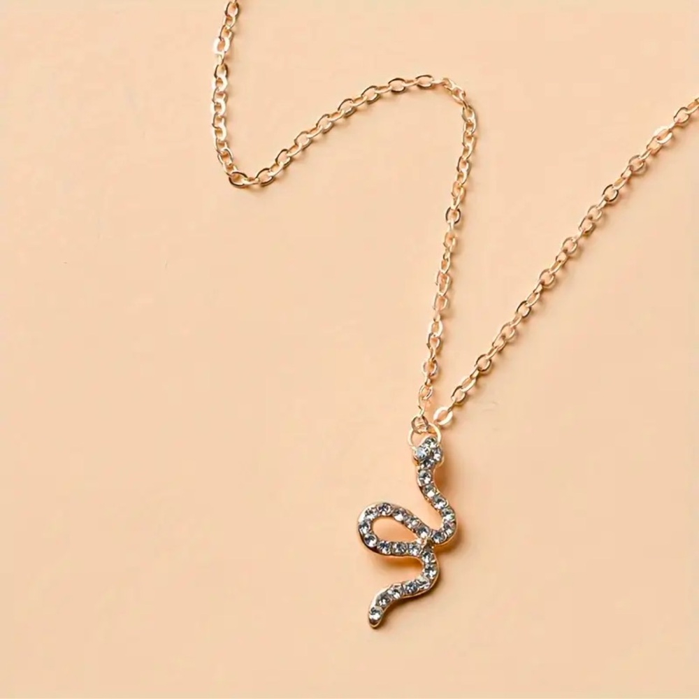 Gold Snake Necklace, Cubic Zirconia Snake Necklace - Picture 4 of 6